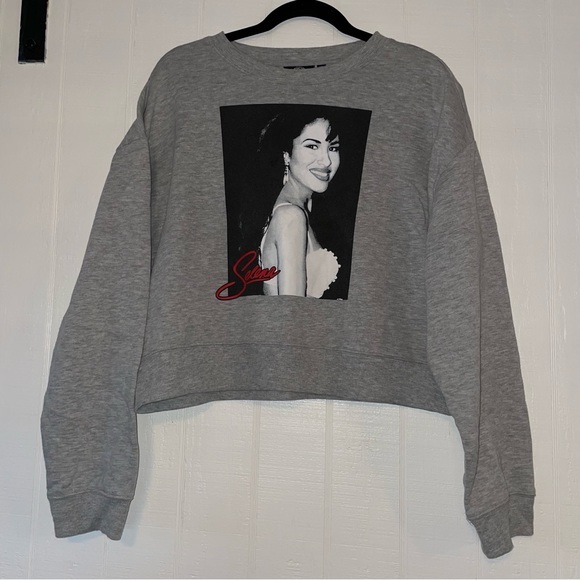 Selena Quintanilla Cropped sweatshirt grey X-Large crew neck sweater top - Picture 2 of 8